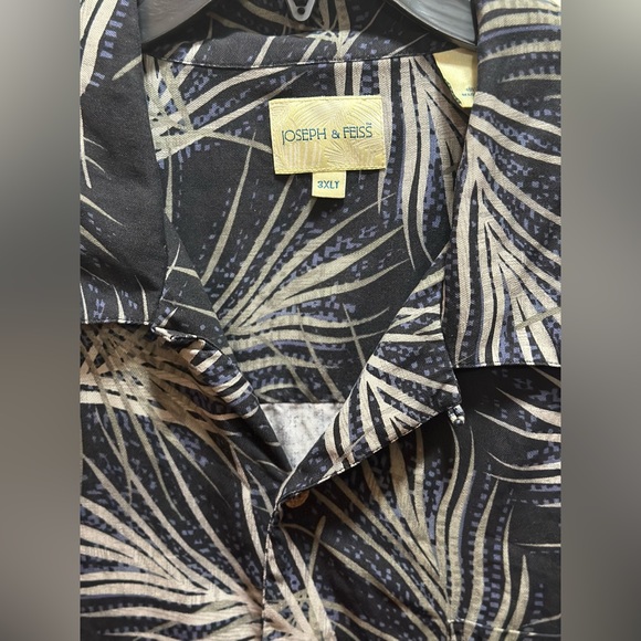 Joseph & Feiss s/s printed shirt. Black/Olive/Tan size 3XLT. 100% Silk - Picture 9 of 11